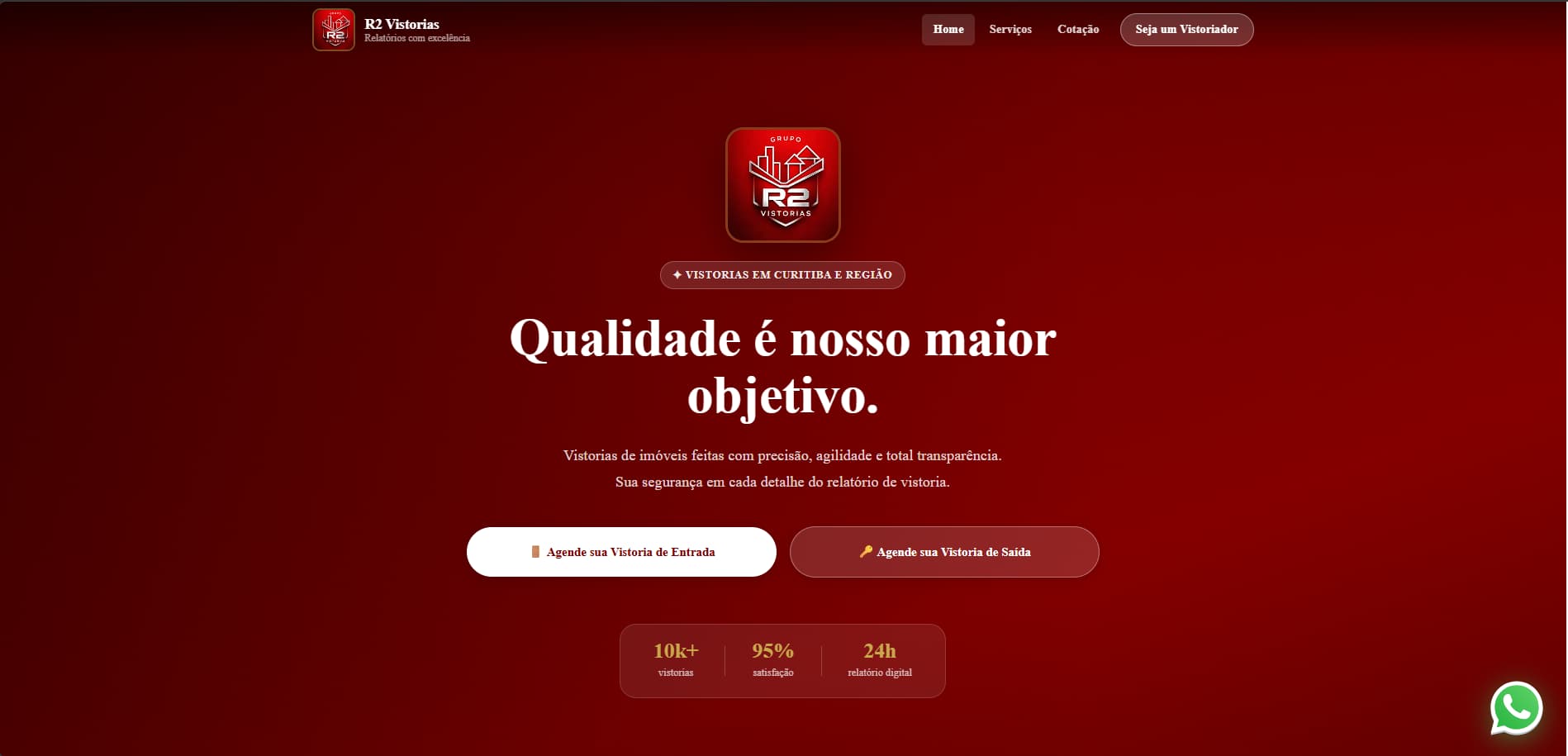 Site desenvolvido pela LHS IT Services para R2 Vistorias